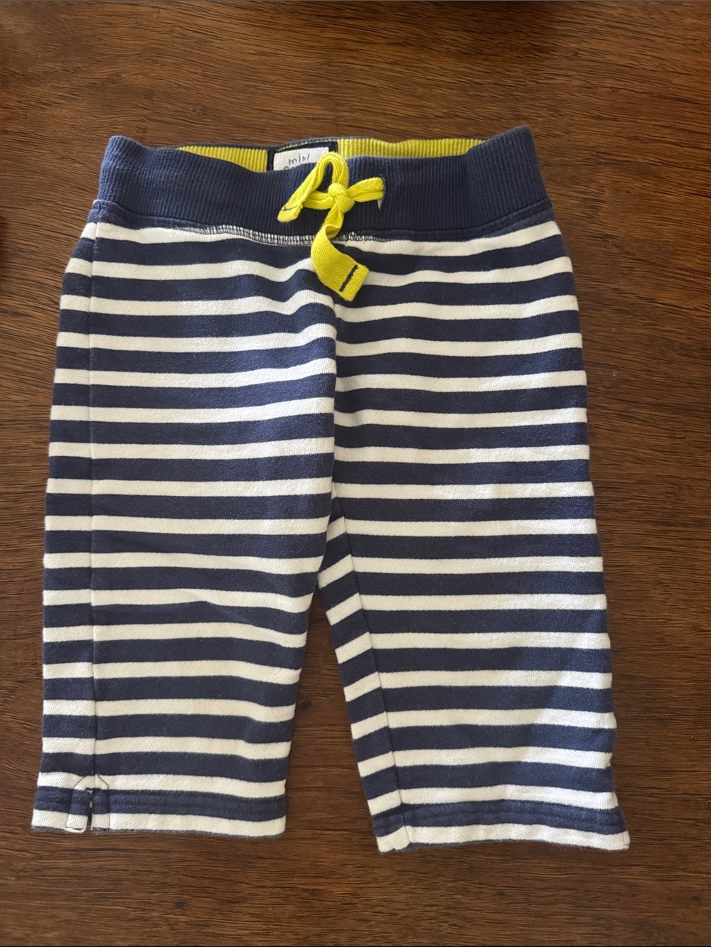 Boden Navy & White Striped Kids Joggers with Yellow Drawstring